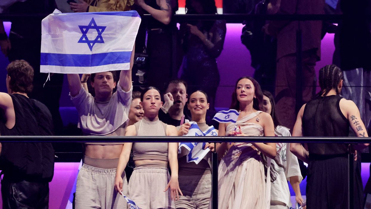 An Israeli delegation reacts to their advancing the ESC finale during the second semi-final of the 2024 Eurovision Song Contest, in Malmo, Sweden, May 9, 2024.