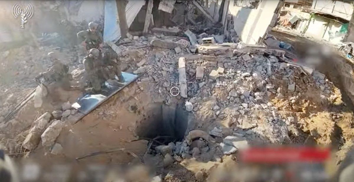 An opening to a tunnel that, according to Israel's military, was used by Palestinian militants under Al Shifa hospital in the Gaza Strip as seen in this screen grab taken from a handout video released by the Israel Defense Forces on November 19, 2023