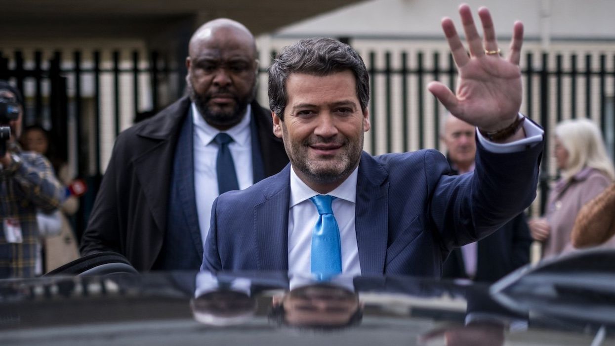 Andre Ventura, the leader of the party, is casting his vote to elect the new Prime Minister of Portugal at the Parque das Nacoes school in Lisbon, Portugal, on March 10, 2024. Pre-election polls are indicating that the Democratic Alliance (AD) is the likely winner of the legislative elections.