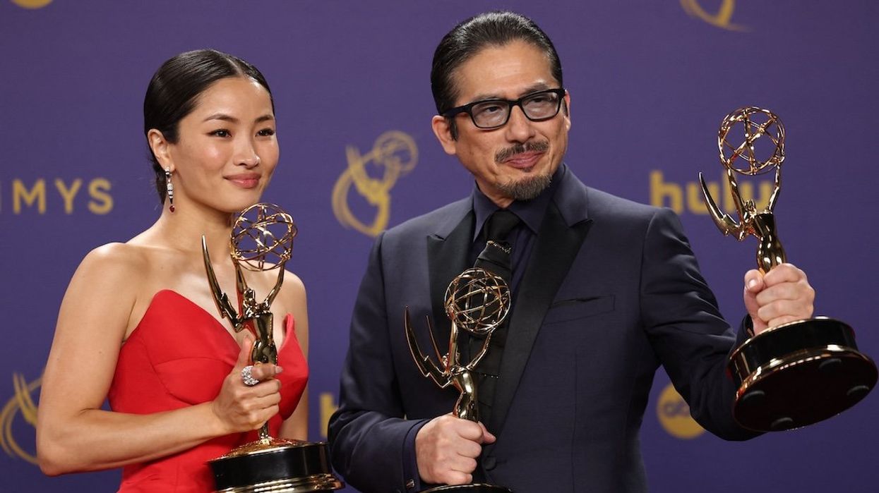 Anna Sawai, winner of the Outstanding Lead Actress in a Drama Series award, and Hiroyuki Sanada, Outstanding Lead Actor in a Drama Series for "Shogun."