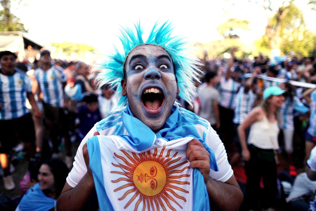 Argentina fan celebrates after the World Cup match against Mexico. 