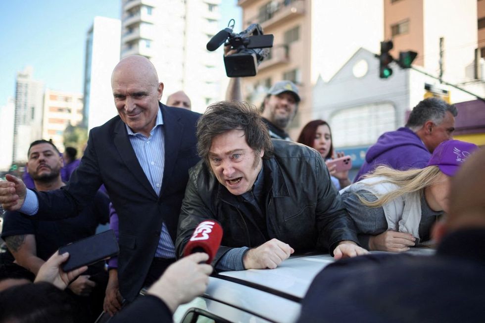 ​Argentine President Javier Milei speaks to the media on the outskirts of Buenos Aires, Argentina, on August 27, 2025.