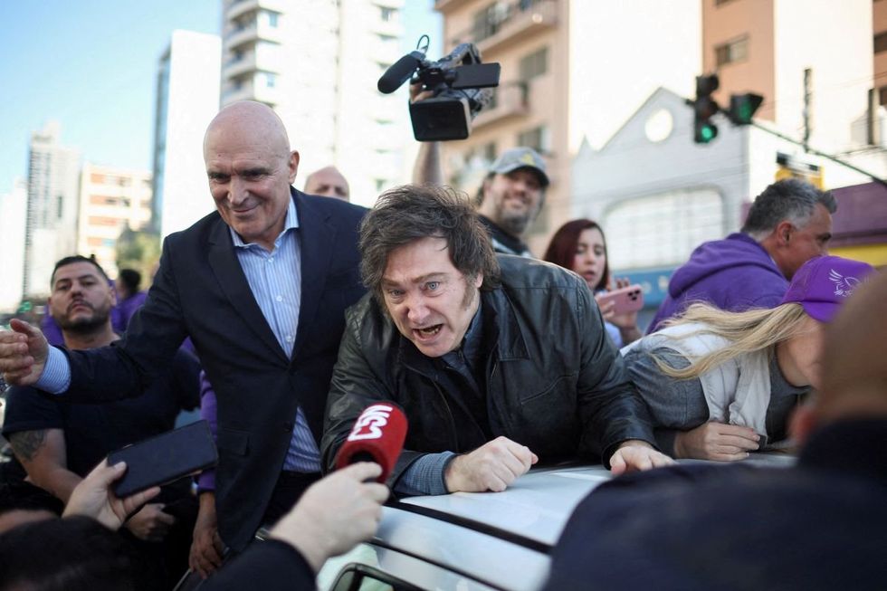 ​Argentine President Javier Milei speaks to the media on the outskirts of Buenos Aires, Argentina, on August 27, 2025.