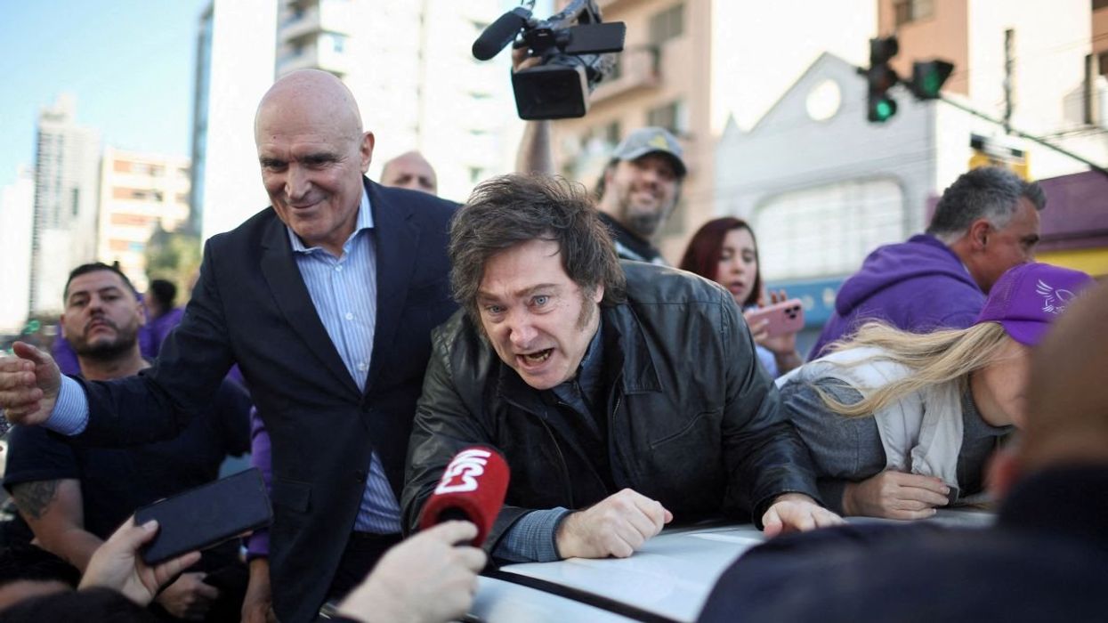 Argentine President Javier Milei speaks to the media on the outskirts of Buenos Aires, Argentina, on August 27, 2025.