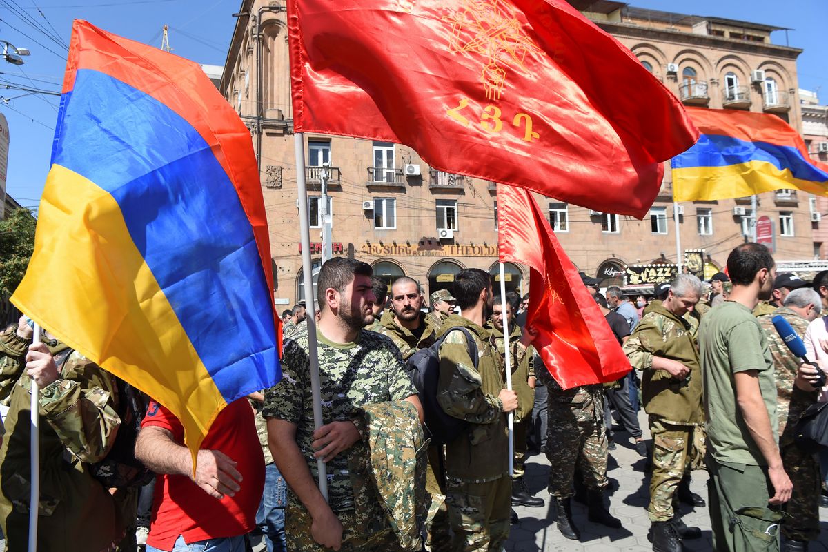 Armenian military volunteers gather in Yerevan. Reuters