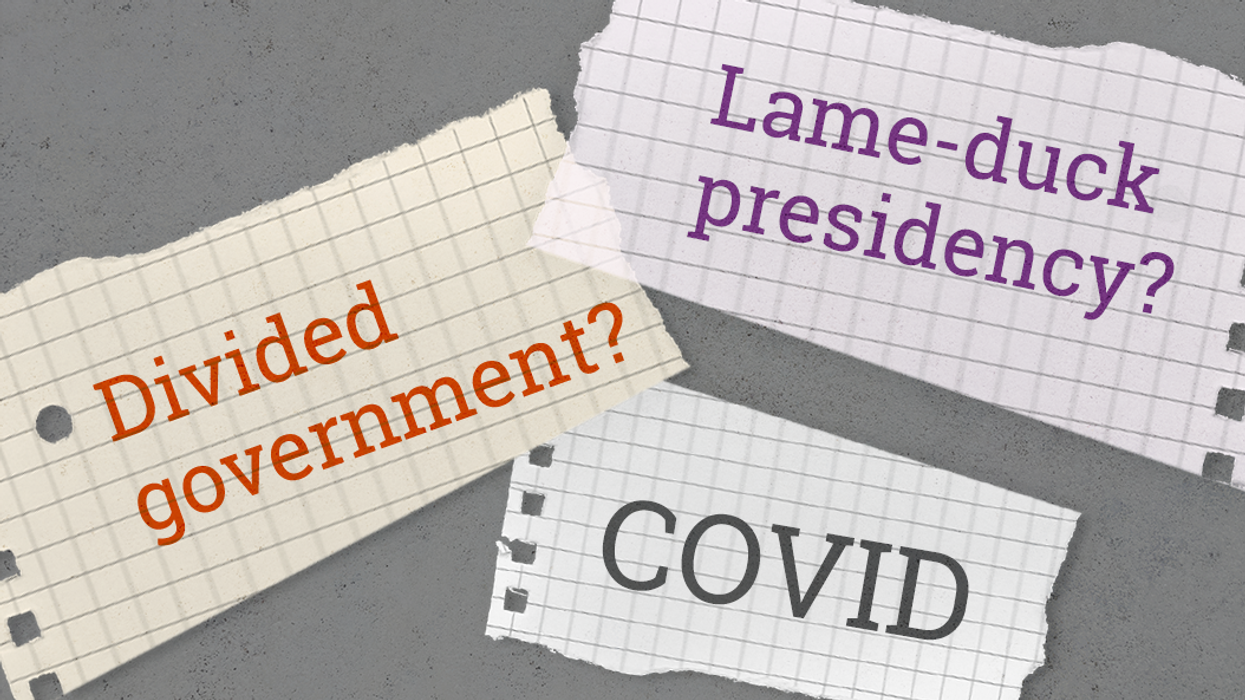 Art featuring the following copy in bold: Divided government?; COVID; Lame-duck presidency?