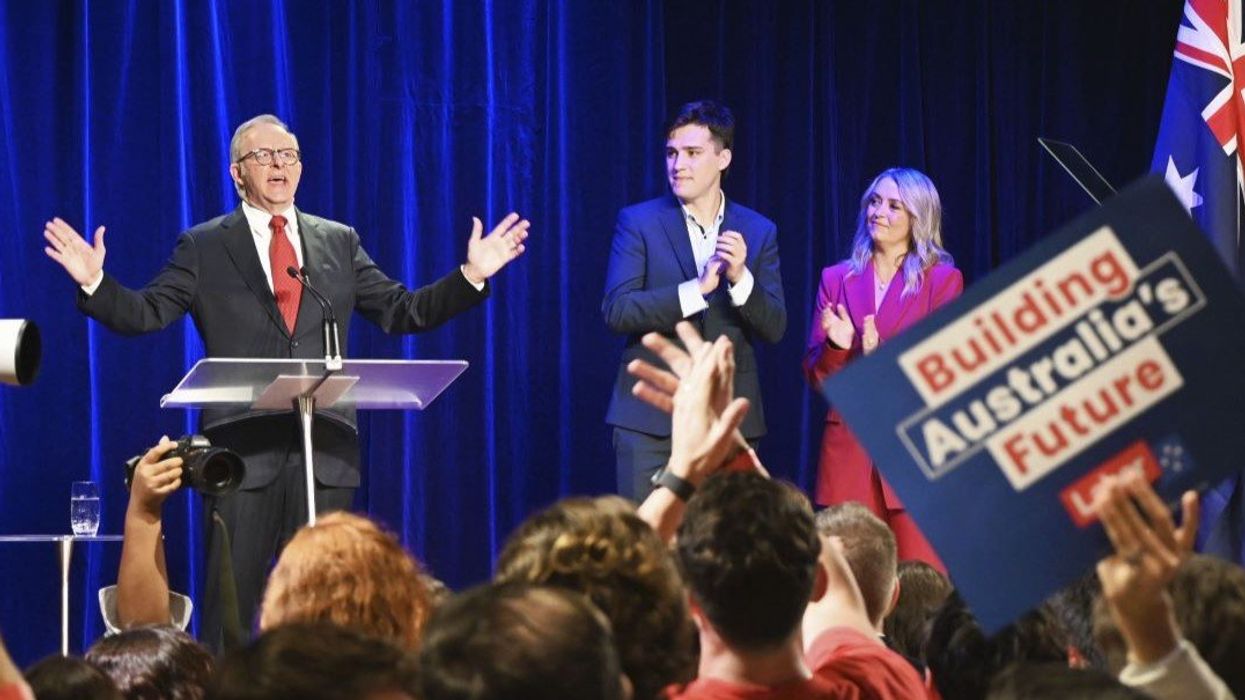 Australian Prime Minister Anthony Albanese speaks to supporters near Sydney on May 3, 2025, after his ruling Labor Party won majority seats in the general election and he secured a second consecutive three-year term.