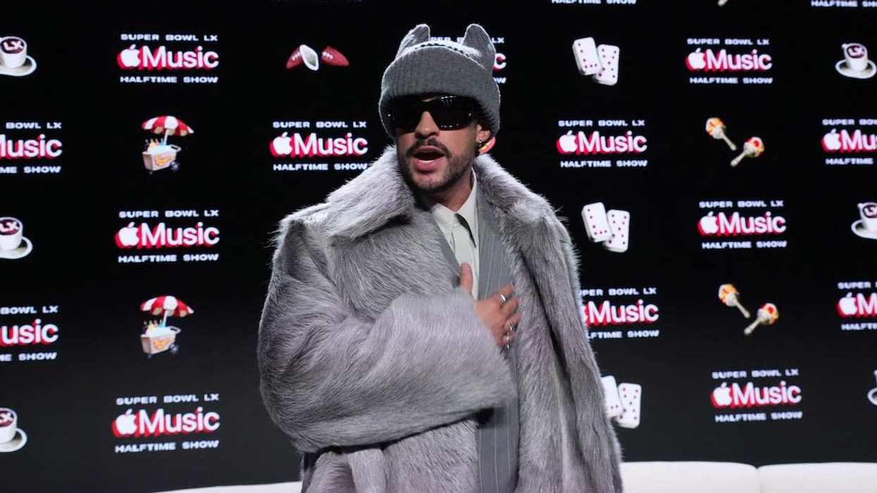 Bad Bunny during the Super Bowl LX halftime show press conference at Moscone Center.