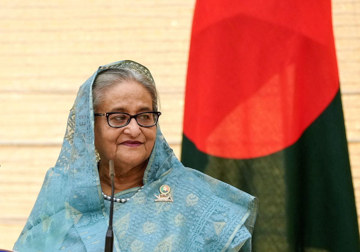 Bangladesh PM Sheikh Hasina attends a joint press remarks with Japanese counterpart Fumio Kishida (not pictured) in Tokyo.