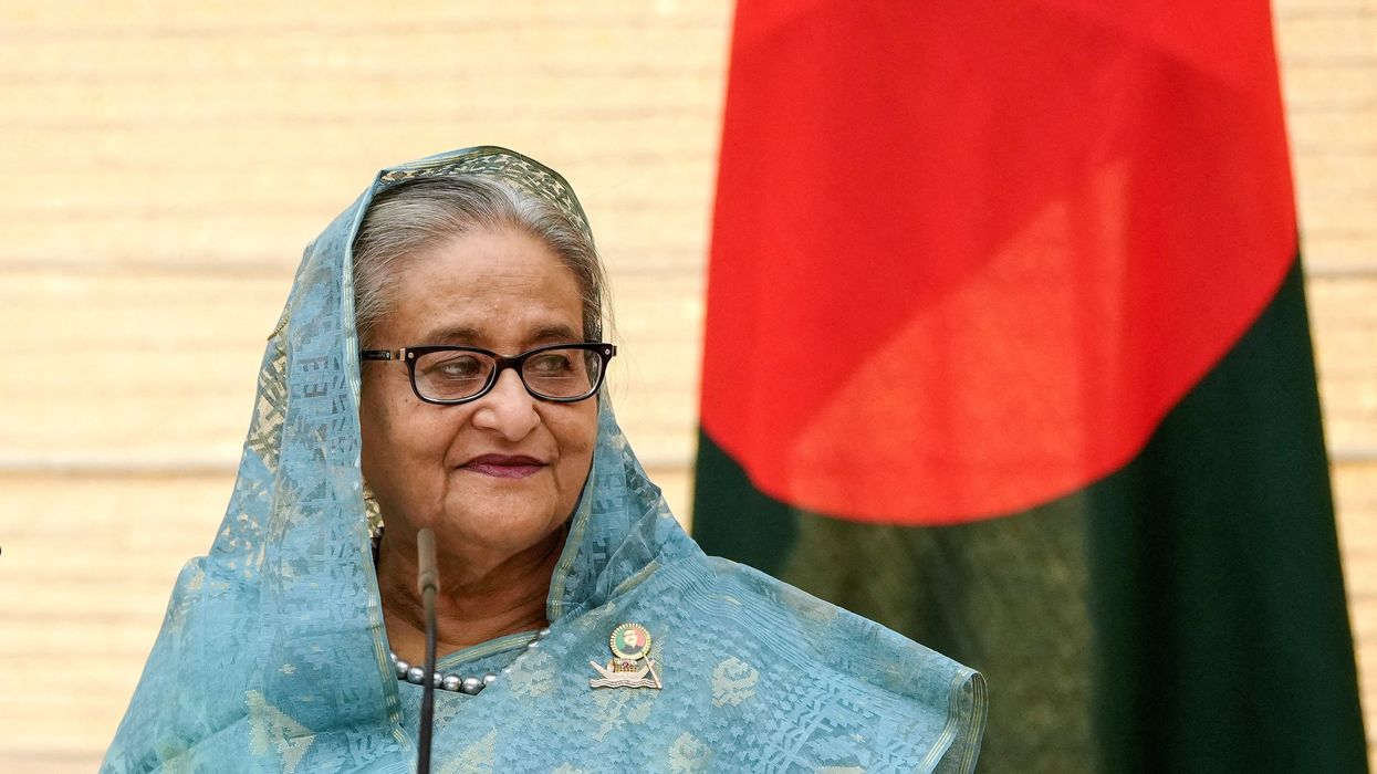 Bangladesh PM Sheikh Hasina attends a joint press remarks with Japanese counterpart Fumio Kishida (not pictured) in Tokyo.