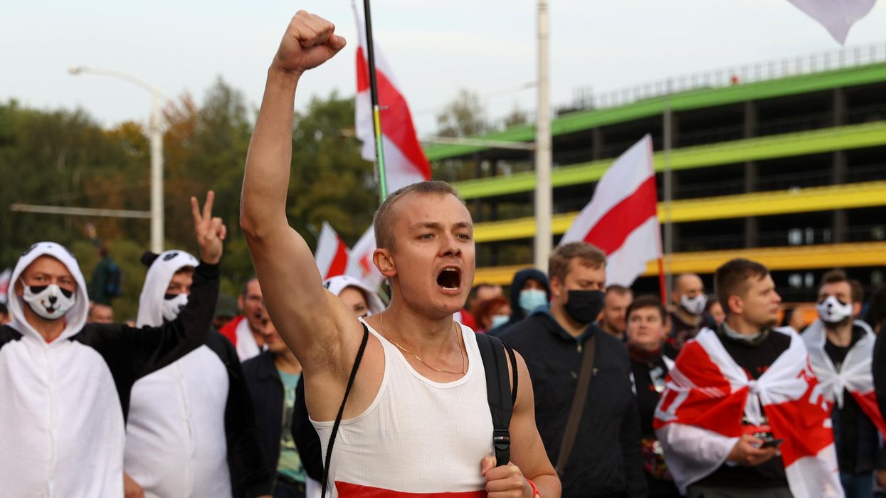 Belarusian opposition supporters take part in a protest event demanding freedom for political prisoners in Minsk. Reuters