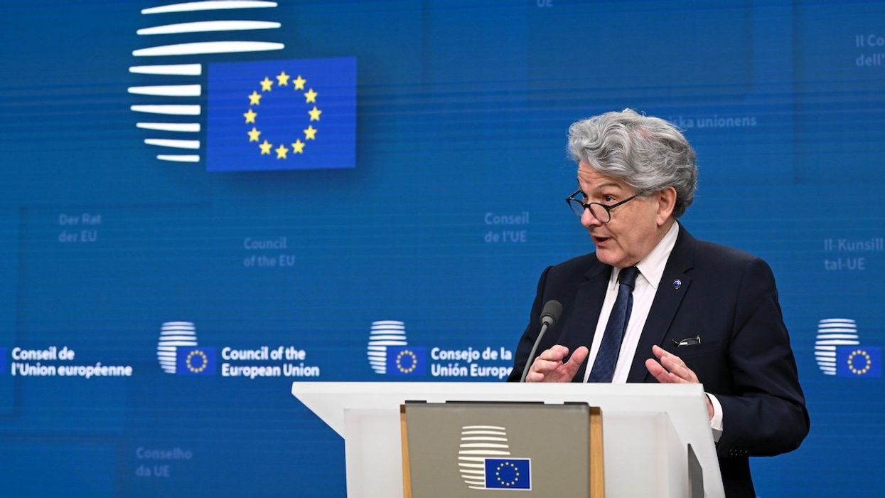 Belgium, Brussels, 2023-12-09. European Commissioner for Internal Market Thierry Breton into the Artificial Intelligence Act Trilogue. Artificial Intelligence Act Trilogue together with the European Parliament and the European Commission to reach agreement on the Artificial Intelligence Act from 9 December 2023 in Brussels.