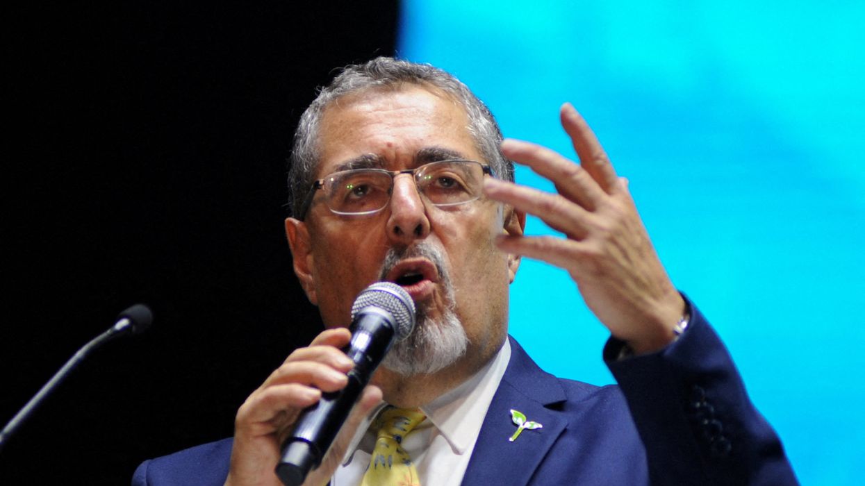 Bernardo Arevalo of the Semilla party addresses supporters