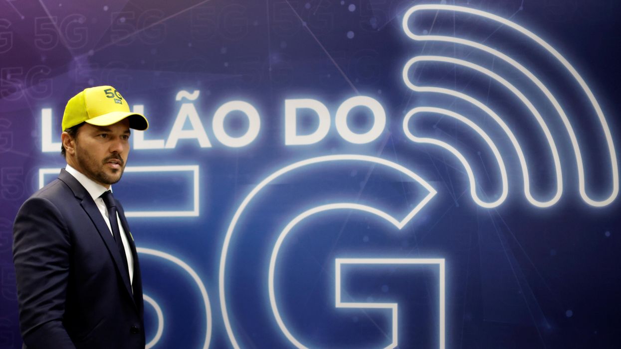 Brazil's Communications Minister Fabio Faria arrives at a news conference after the opening ceremony to 5G auction in Brasilia, Brazil, November 4, 2021.