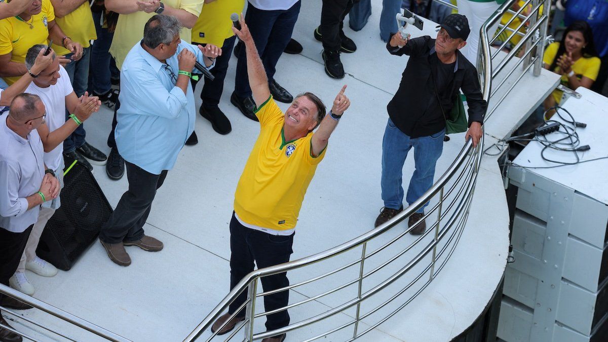 ​Brazil's former president Jair Bolsonaro during a protest where he called his supporters to gather, as police investigate him and his cabinet for allegedly plotting a coup after the 2022 election, in Sao Paulo, Brazil, February 25, 2024.