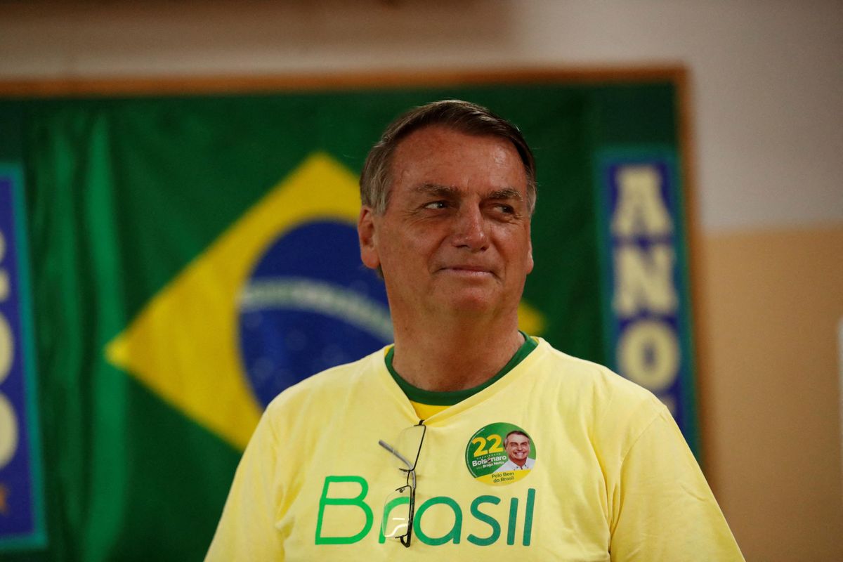 Brazil's outgoing President Jair Bolsonaro votes during the election runoff in Rio de Janeiro.