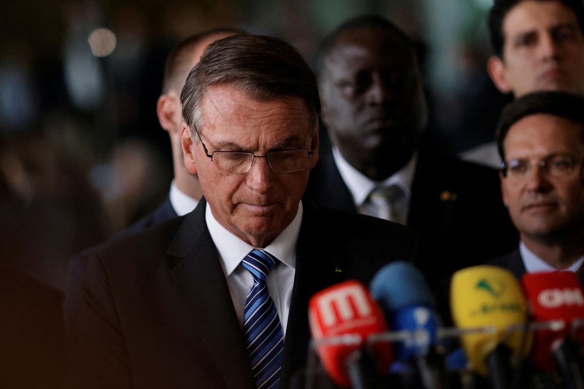 Brazil's President Jair Bolsonaro gives a press statement in Brasilia.