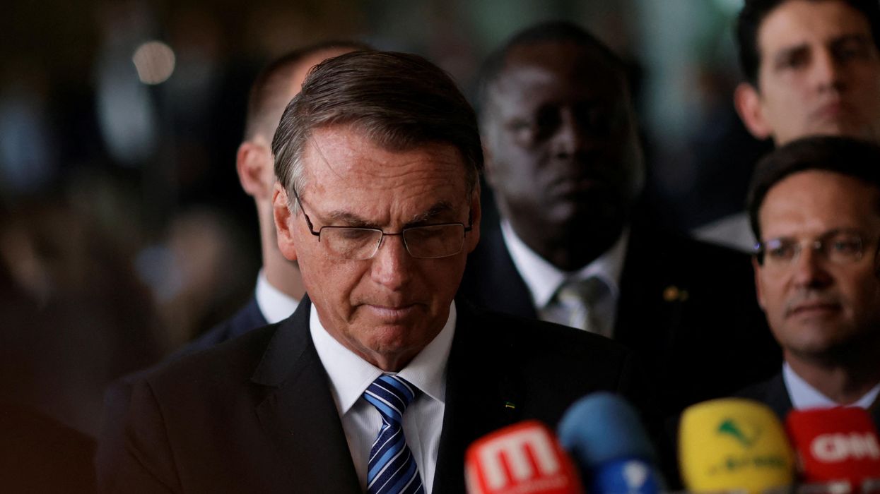 Brazil's President Jair Bolsonaro gives a press statement in Brasilia.