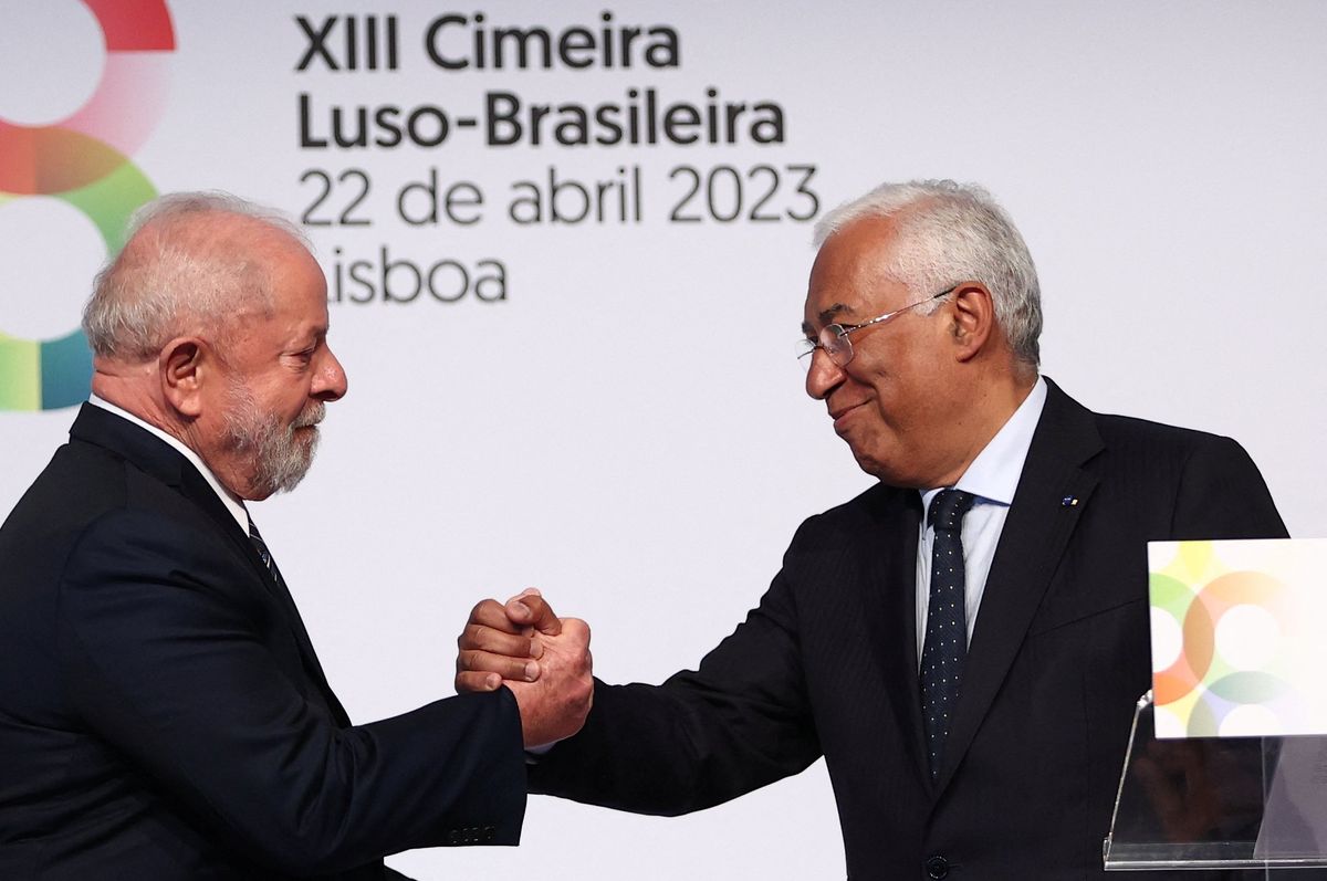 Brazil's President Luiz Inacio Lula da Silva and Portugal's PM Antonio Costa during a press conference in Lisbon.