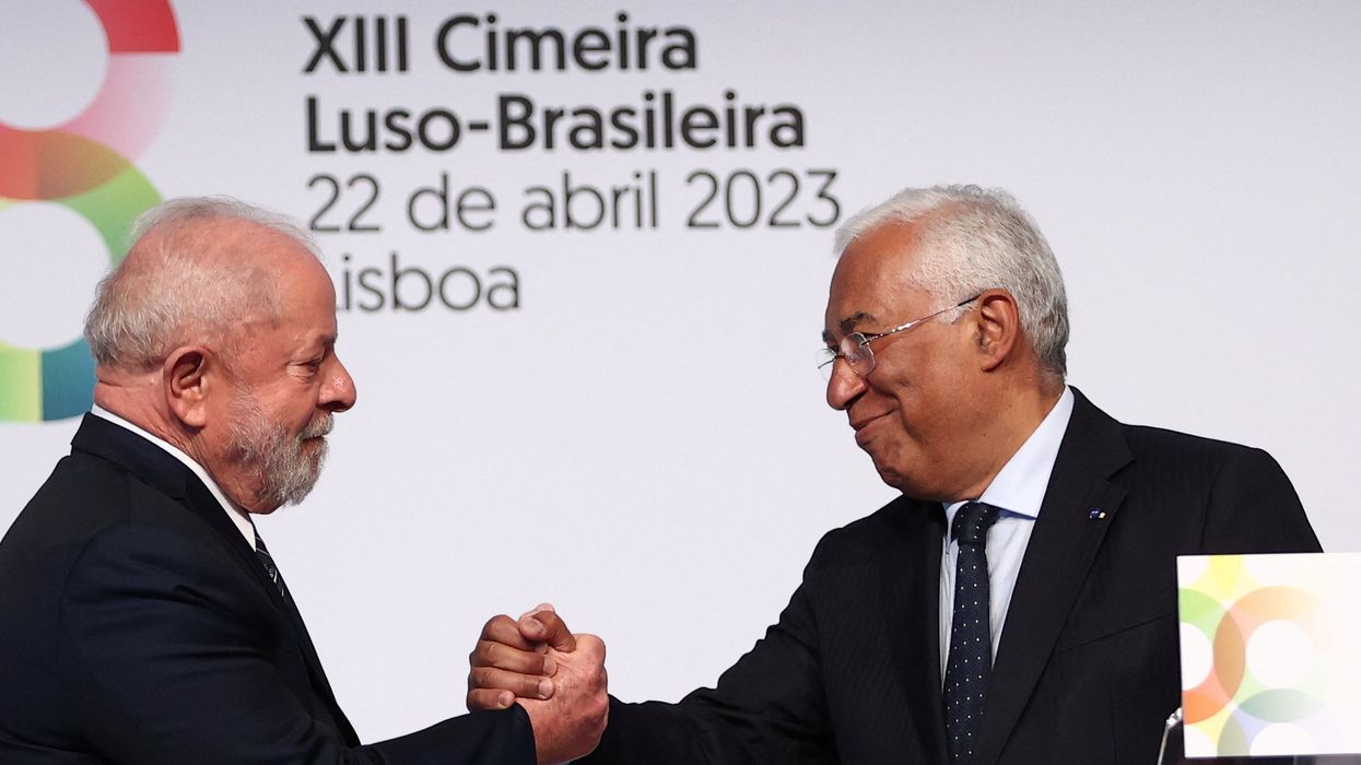 Brazil's President Luiz Inacio Lula da Silva and Portugal's PM Antonio Costa during a press conference in Lisbon.