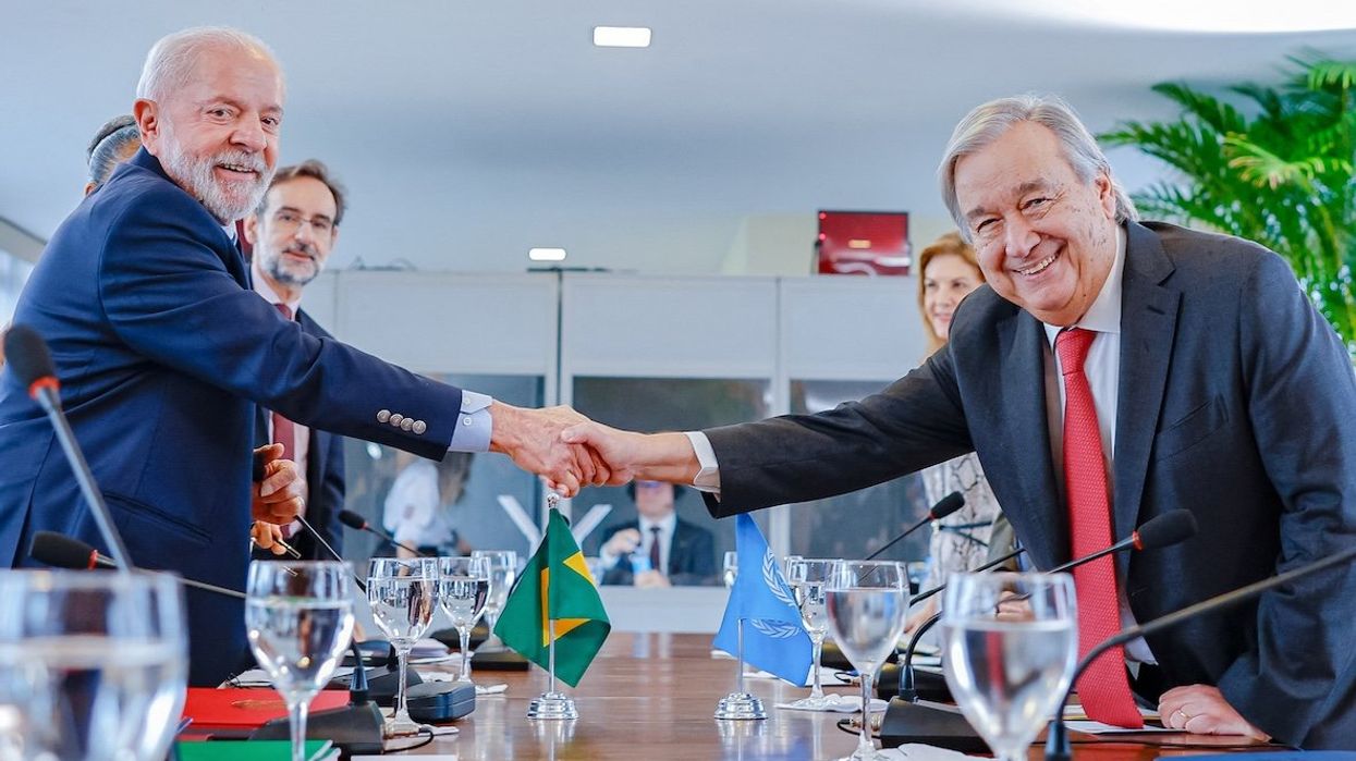 Brazil's President Luiz Inacio Lula da Silva greets UN General-Secretary Antonio Guterres ahead of the G20 summit, in Rio de Janeiro, Brazil, on Nov. 16, 2024.