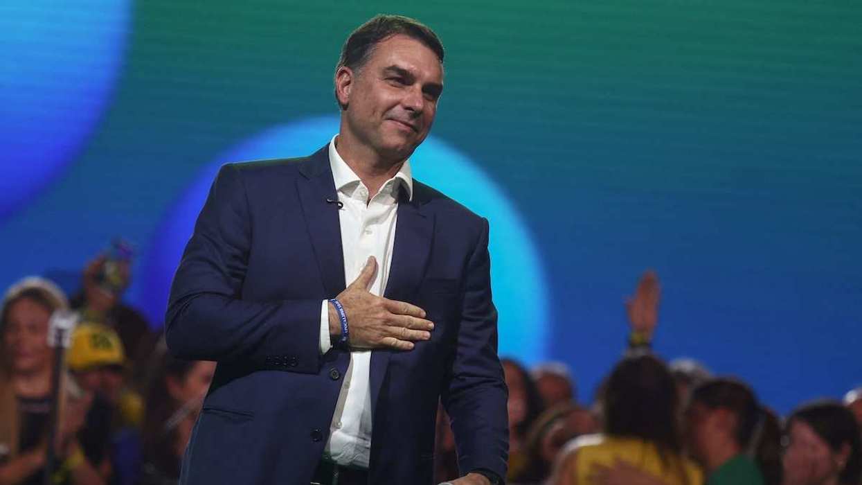Brazilian Senator Flavio Bolsonaro, who is to be announced as candidate for Brazil's presidential elections, attends the national convention of the Liberal Party (PL)