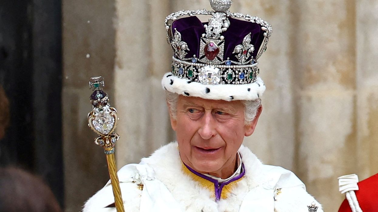 Britain's King Charles leaves Westminster Abbey following his coronation ceremony in London.