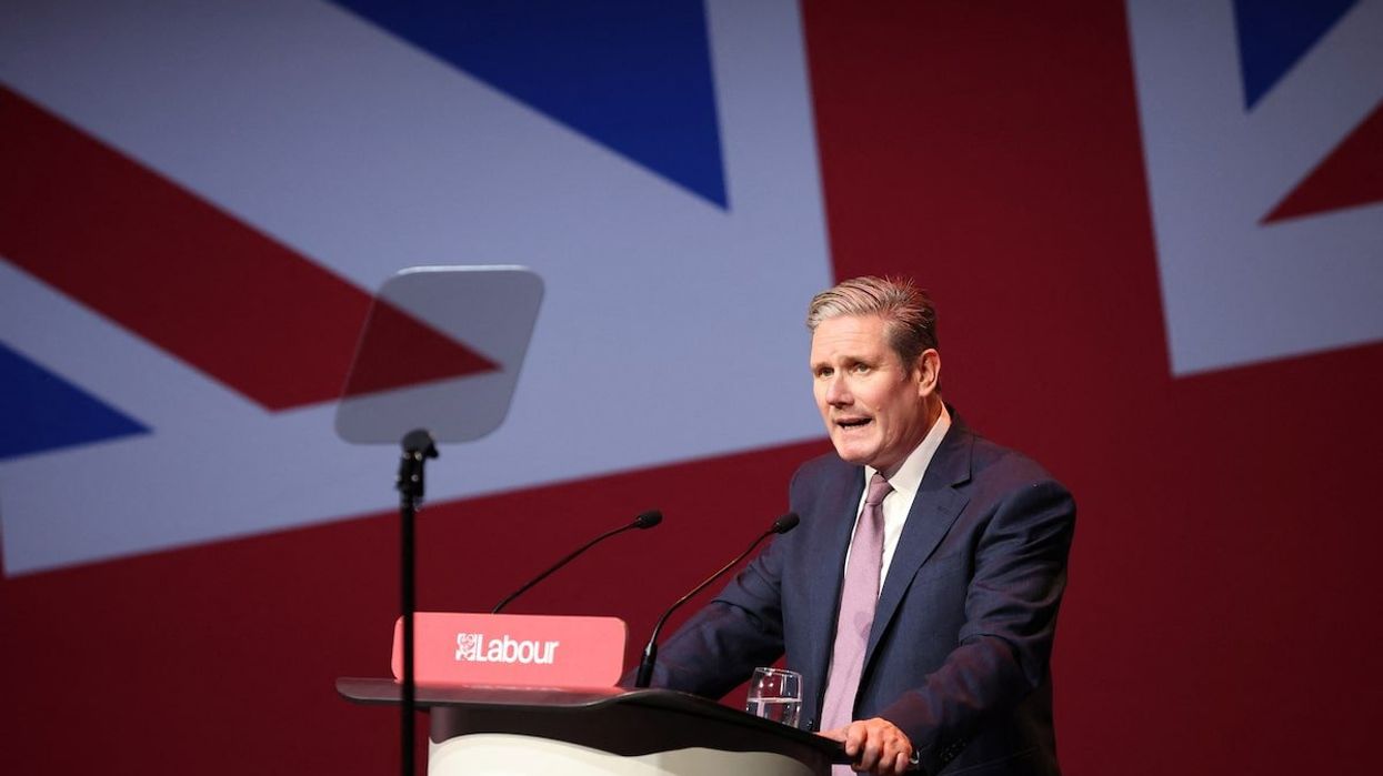 Britain's Labour Party Leader Keir Starmer addresses the start of the National Annual Women's Conference, ahead of the start of Britain's Labour Party annual conference, in Liverpool, Britain, October 7, 2023.