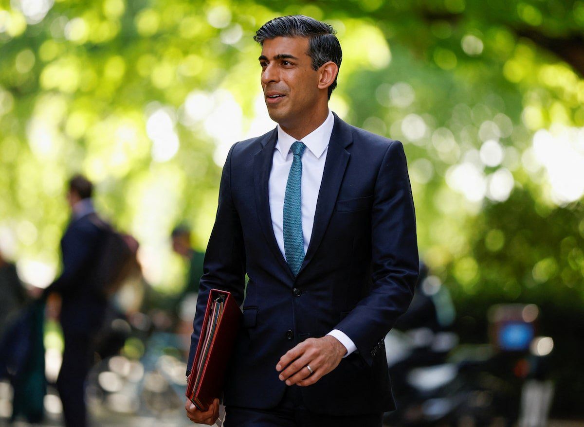 British Chancellor of the Exchequer Rishi Sunak leaves Millbank Studios after a media interview in London, Britain, May 27, 2022.