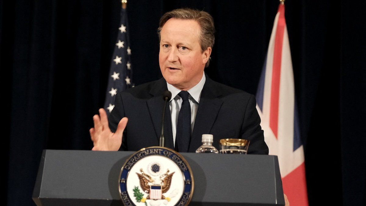​British Foreign Secretary David Cameron holds a joint press conference with US Secretary of State Antony Blinken at the State Department in Washington, US, April 9, 2024.