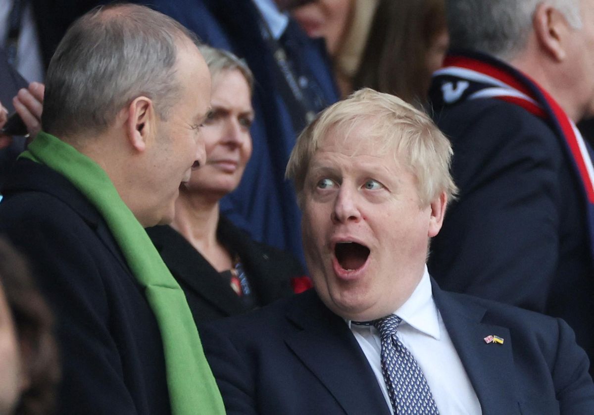 British PM Boris Johnson and Irish PM (Taoiseach) Micheal Martin at a Rugby Union match in London.