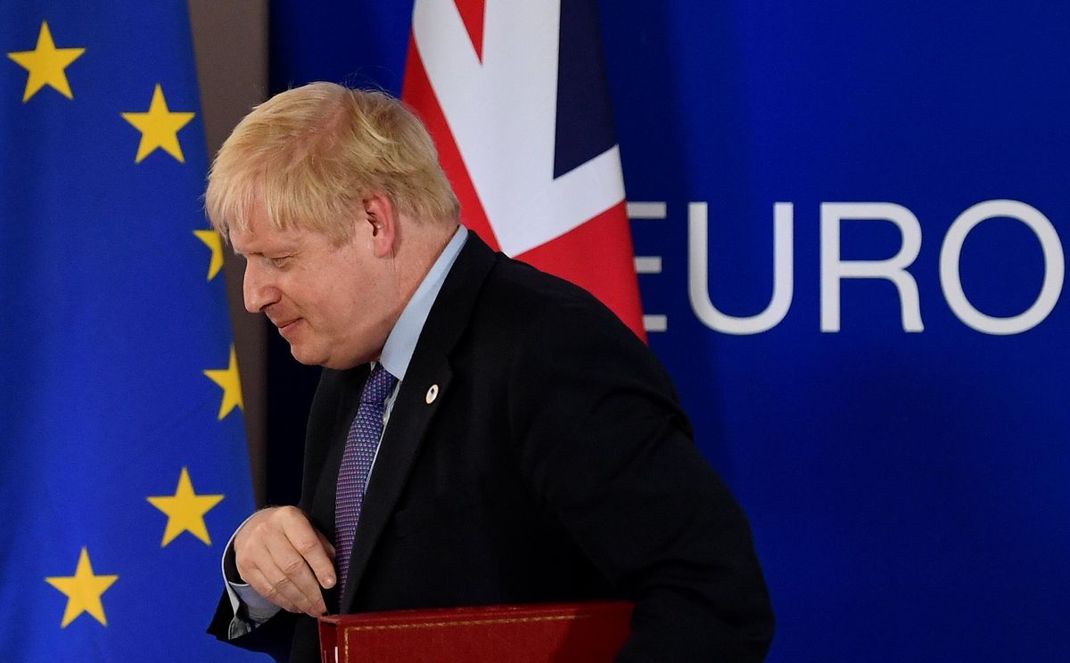 British PM Boris Johnson at an EU Summit in Brussels. Reuters
