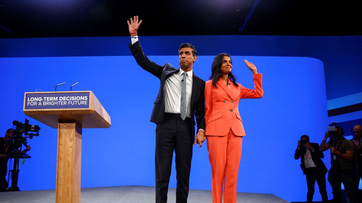 British Prime Minister Rishi Sunak and his wife Akshata Murty at the Conservative Party's conference.