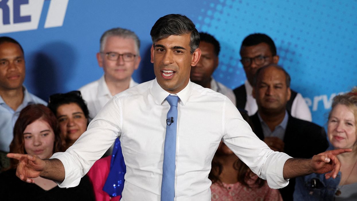 British Prime Minister Rishi Sunak speaks during a Conservative general election campaign event, in London, Britain June 24, 2024. 