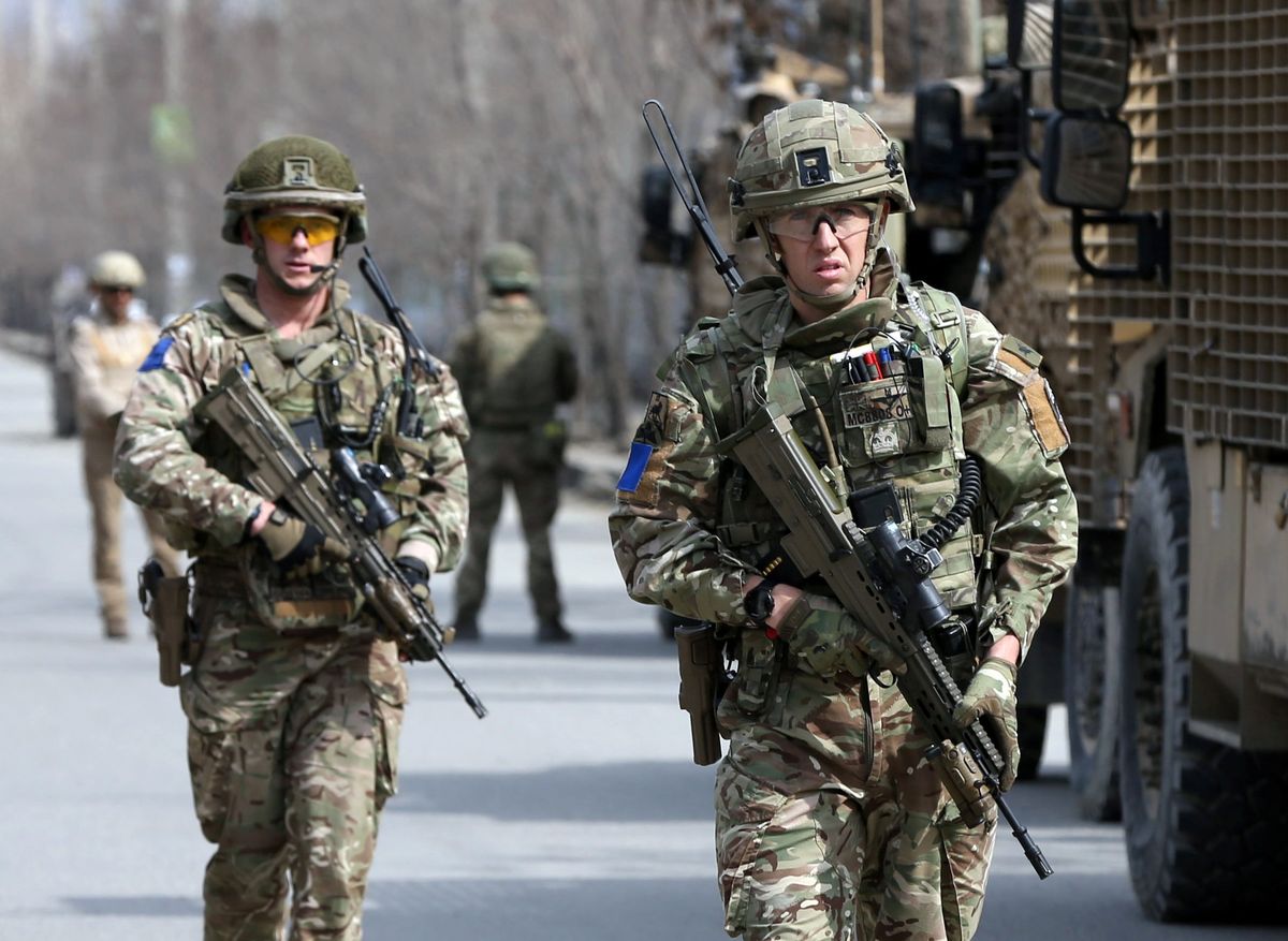 British soldiers with NATO-led Resolute Support Mission arrive at the site of an attack in Kabul, Afghanistan March 6, 2020.