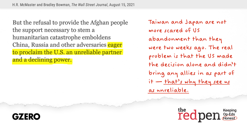 But the refusal to provide the Afghan people the support necessary to stem a humanitarian catastrophe emboldens China, Russia and other adversaries eager to proclaim the US an unreliable partner and a declining power.