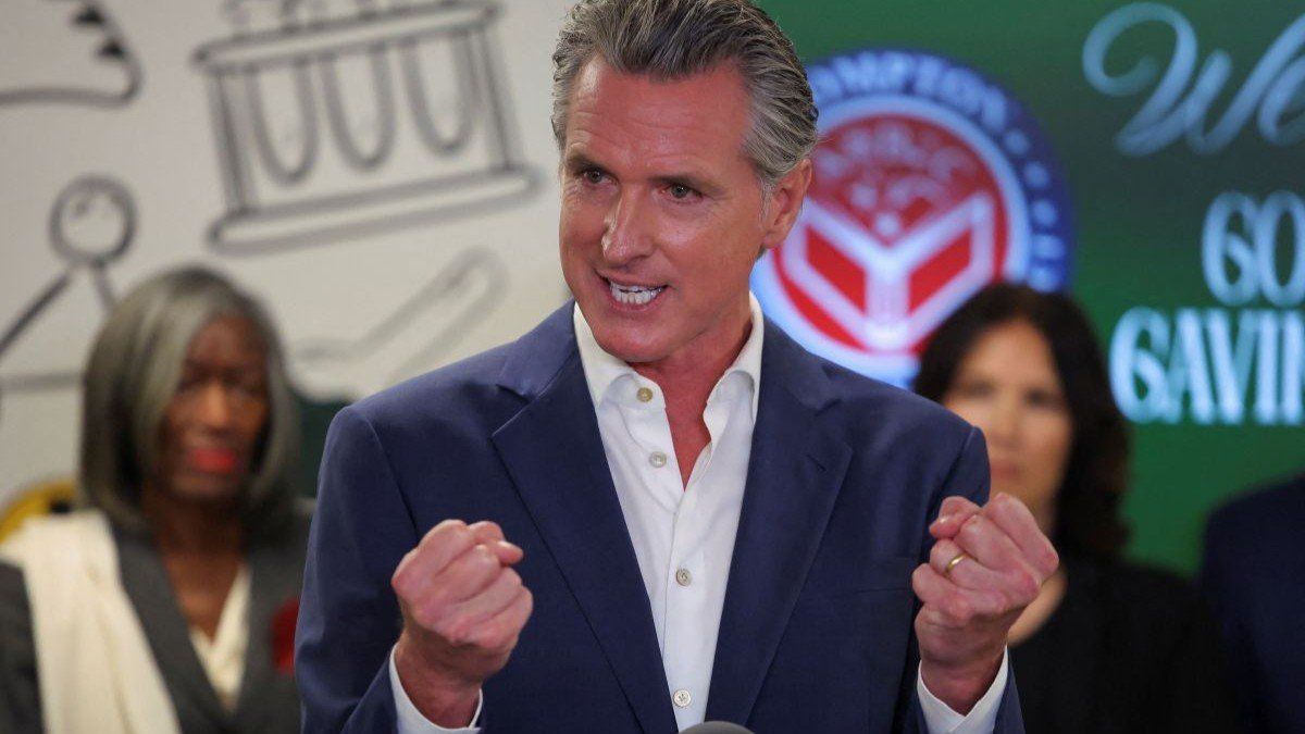 ​California Governor Gavin Newsom at the Clinton Elementary School in Compton, California, USA, on June 5, 2025.
