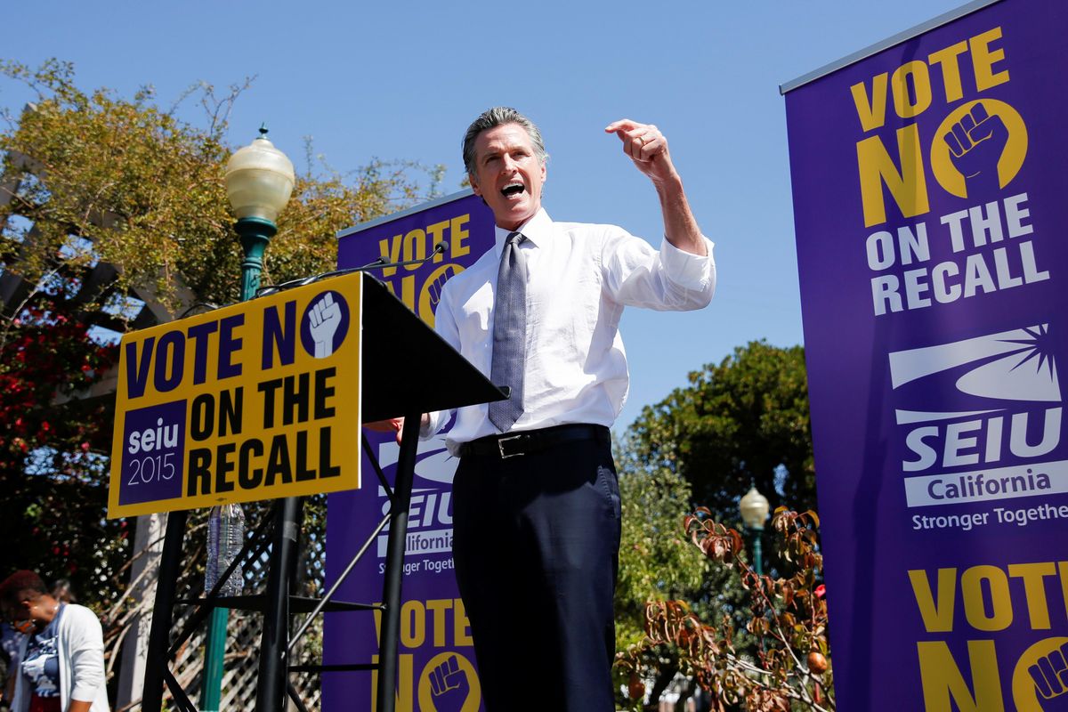 California Governor Gavin Newsom speaks at St. Mary's Center during a Stop The Recall rally ahead of the Republican-led recall election, in Oakland, California, U.S., September 11, 2021.