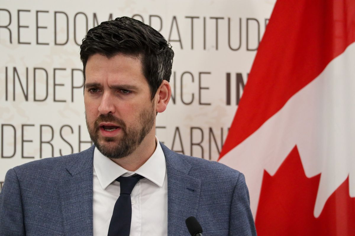 Canada Minister of Immigration, Refugees, and Citizenship Sean Fraser attends a press conference in Toronto, Ontario.