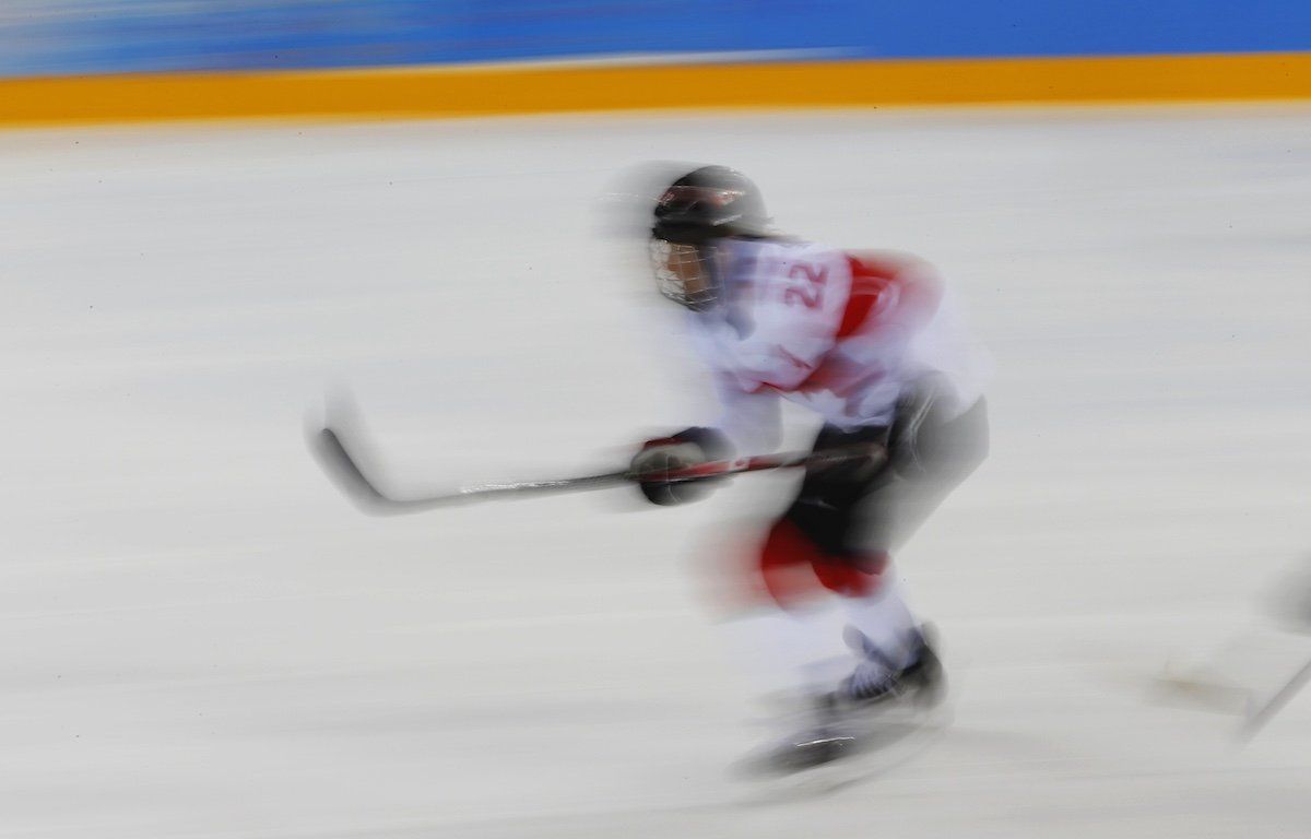 Canada's Hayley Wickenheiser skates during the third period of their women's ice hockey semi-final game against Switzerland at the Sochi 2014 Winter Olympic Games February 17, 2014. 
