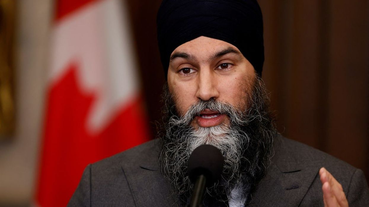 Canada's New Democratic Party leader Jagmeet Singh speaks to journalists before Question Period in the House of Commons on Parliament Hill in Ottawa, Ontario, Canada February 26, 2024.