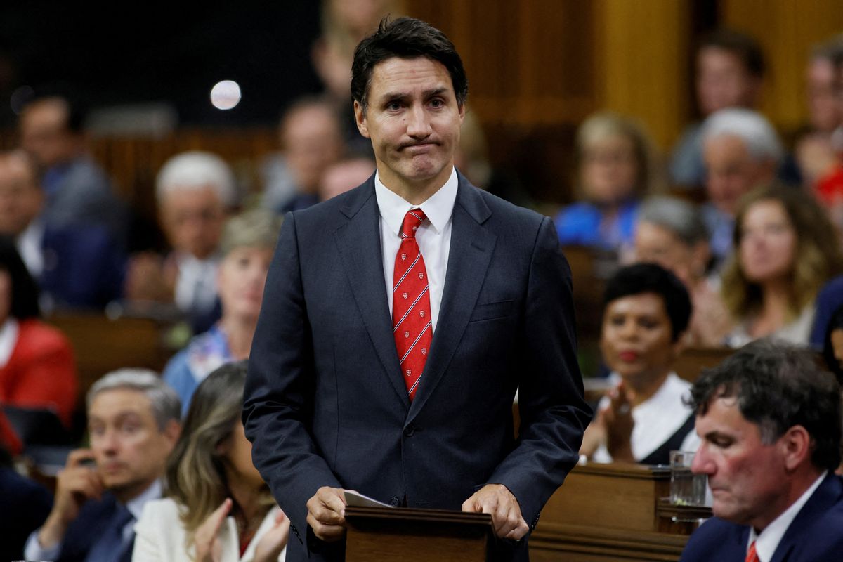 Canada's Prime Minister Justin Trudeau rises to make a statement in the House of Commons on Parliament Hill in Ottawa, Ontario, Canada, Sept. 18, 2023.
