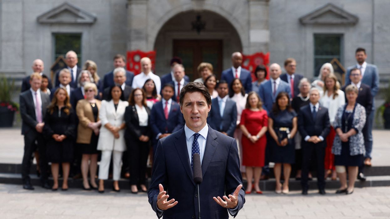 Canada's Prime Minister Justin Trudeau speaks to the media following a cabinet shuffle at Rideau Hall in Ottawa.