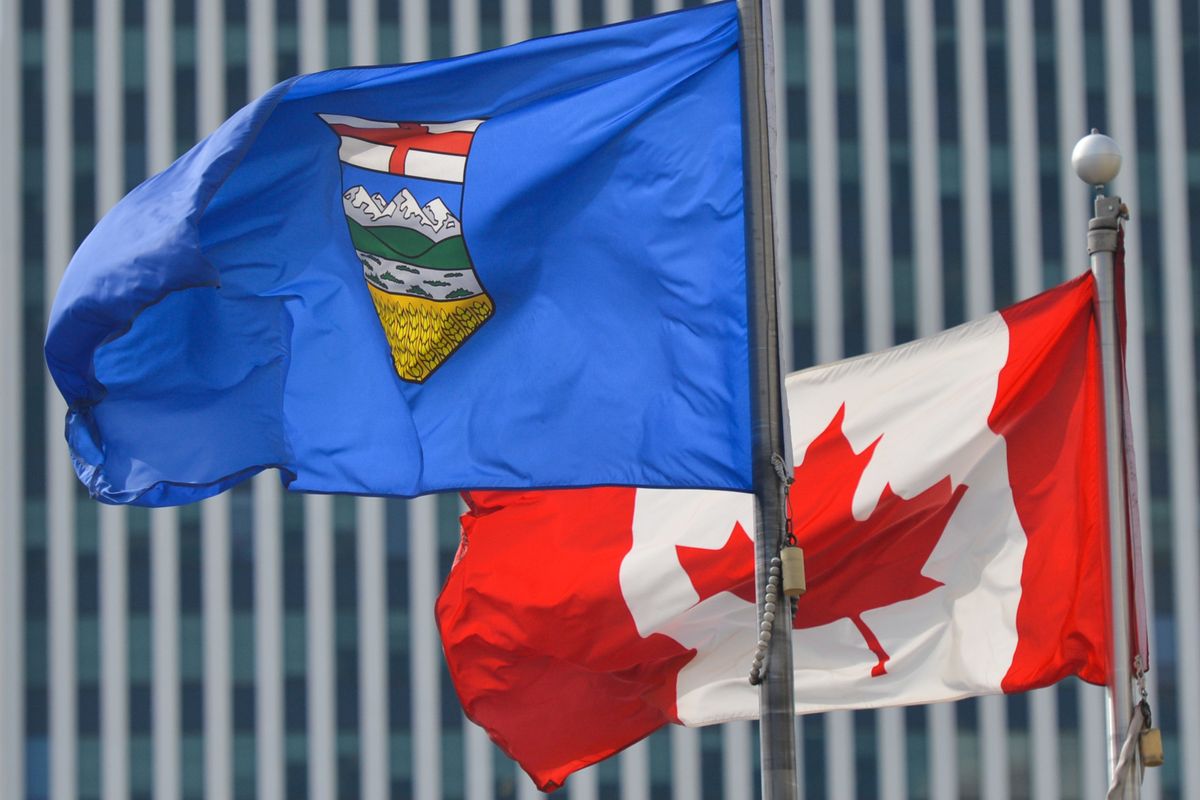 Canadian and Alberta flags in Edmonton.