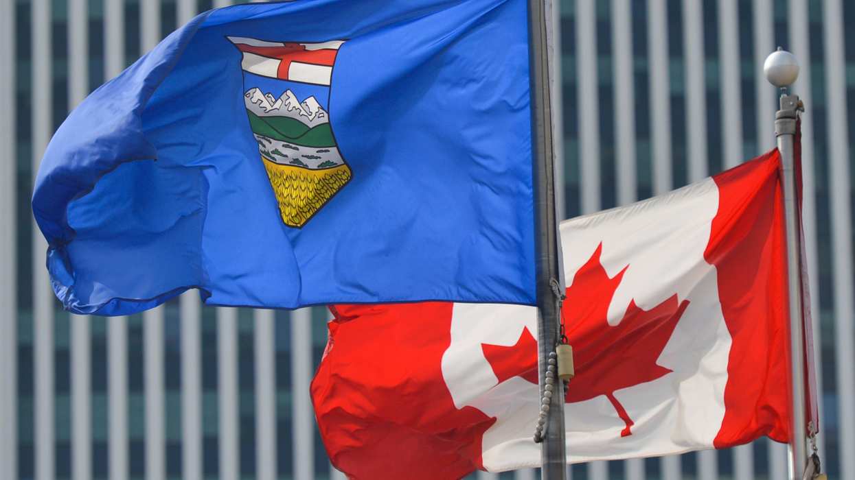 Canadian and Alberta flags in Edmonton.