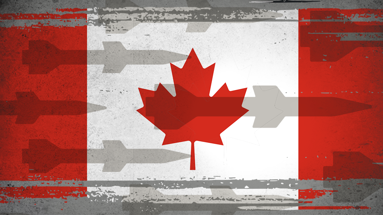 Canadian flag with missiles.