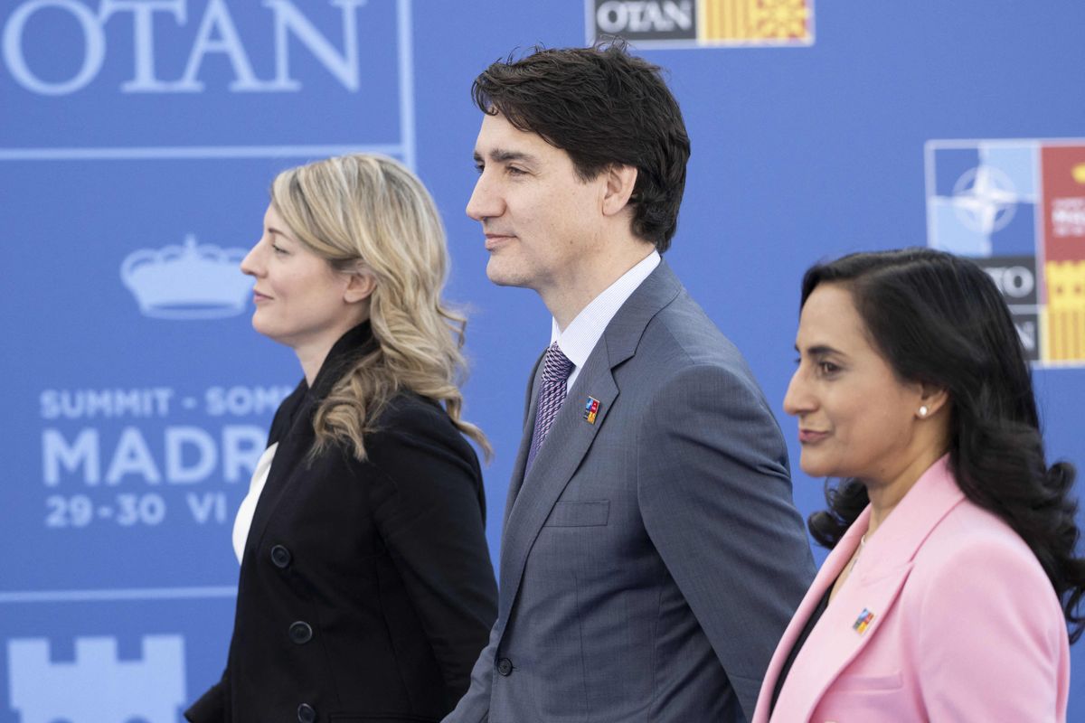 Canadian Foreign Minister Melanie Joly, MN Justin Trudeau, and Minister of Defense Anita Anand arrive at the NATO summit in Madrid, Spain.