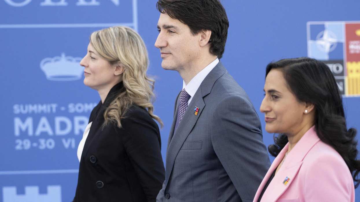 Canadian Foreign Minister Melanie Joly, MN Justin Trudeau, and Minister of Defense Anita Anand arrive at the NATO summit in Madrid, Spain.