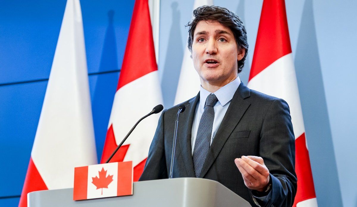 Canadian Prime Minister Justin Trudeau speaks to the press after bilateral talks with Polish Prime Minister Donald Tusk in Warsaw, Poland, on February 26, 2024.