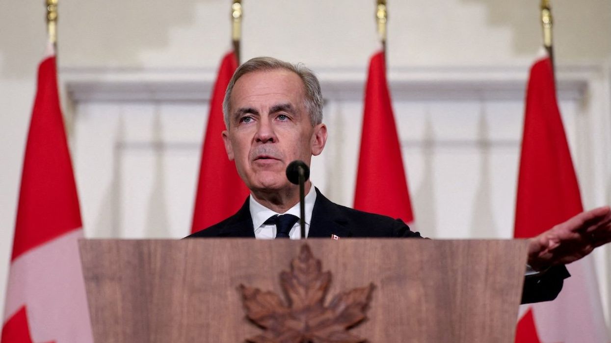 Canadian Prime Minister Mark Carney holds a press conference at Canada House, in London, Britain, on March 17, 2025.